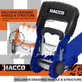 HACCOPLANET Ratchet Straps, 5280lb Break Strengeth, 1.6" Heavy Duty Ratchet Tie Down Strap Set w/Padded Handle, S Hook, Soft Loop for UTV Motorcycle Truck Cargo Straps (Blue, 8FT)