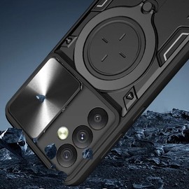 FORZARMOR for Oppo A80 5G (6.67 Inch) Case Shockproof with Back Camera Slide Window Cover, Ring Kickstand Armor Military Rugged Cover (for A80, Black)