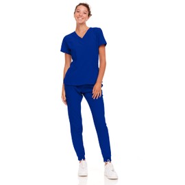 Natural Uniforms Womens Cool Stretch Jogger Scrub Set with Regular and Petite Sizes (True Royal Blue, XX-Large-Petite)