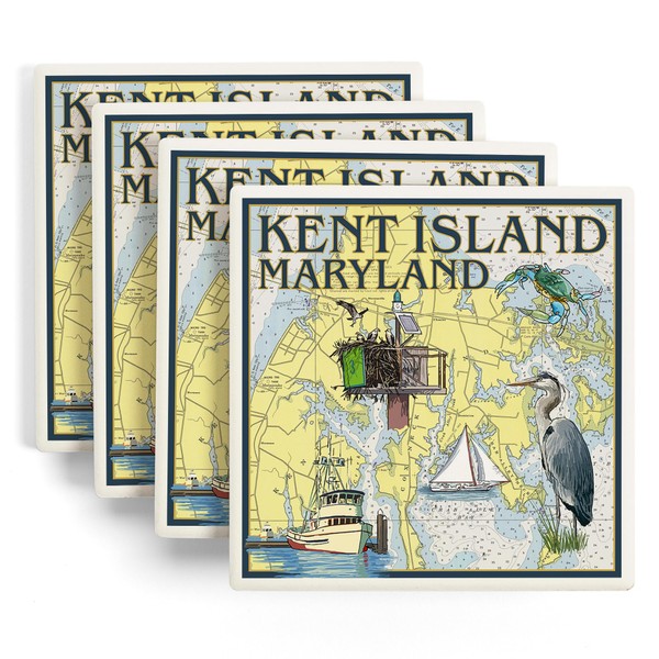 Kent Island, Maryland, Nautical Chart (Absorbent Ceramic Coasters Set of