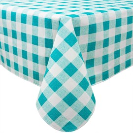 DwEllAid Green and White Checkered Plastic Tablecloth - 60x84 inch, Waterproof Vinyl with Flannel Backing for Parties