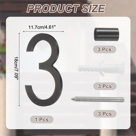 sourcing map Floating House Numbers, 7 Inch Solid Aluminum Modern Address Number for Outside with Nails Kit for Home Street Office Mailbox Sign(Number 3, Black)
