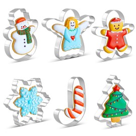 Christmas Cookie Cutter Set - 6 Pieces Christmas Cookie Cutter Shapes, Stainless Steel Cookie Cutters - Gingerbread Man, Snowflake, Christmas Tree, Angel, Snow Man,Candy Cane for Holiday