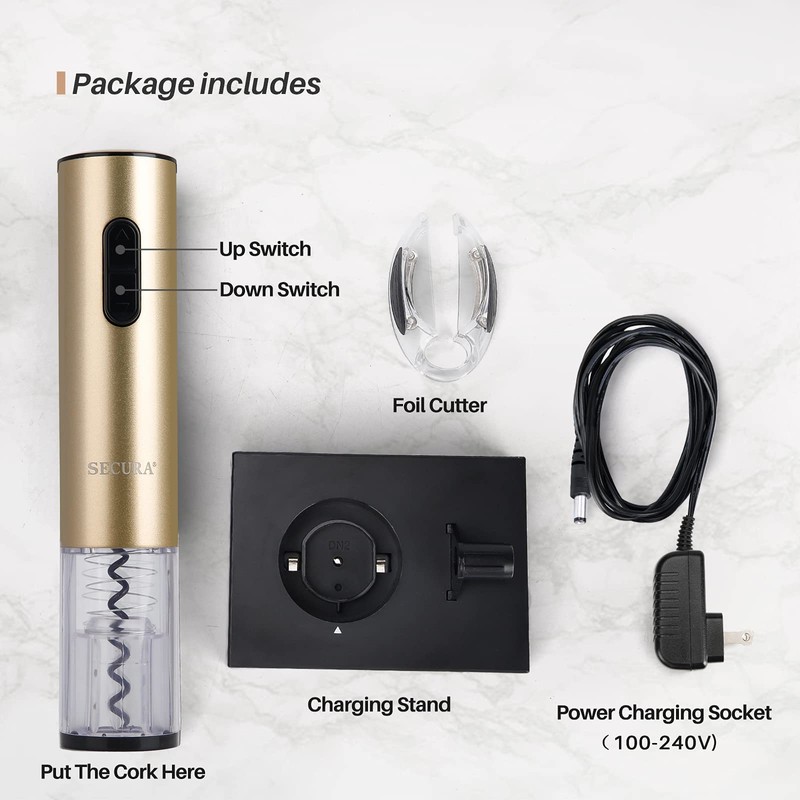 Secura Electric Wine Opener, Automatic Bottle Corkscrew Opener with Foil