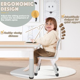 HAPPYMATY Kids Table & Chair Set with Adjustable Toddler-Safe Non-Slip Legs, Activity & Graffiti-Proof Desktop Ages 3-12