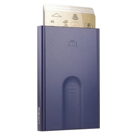 Aluminum Card Holder Slider by Ögon Design - RFID Blocking – The Original Minimalist Slim Automatic Wallet for Men and Woman (Navy Blue)