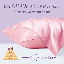 OLESILK 100% Silk Pillowcase for Hair and Skin, Both Sides 16 Momme Real Natural Mulberry Silk, with Hidden Zipper and Gift Box, 1pc, Pink, 50x75cm