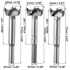 sourcing map Forstner Wood Drill Bit 20 mm 21 mm 22 mm Diameter Hole Saw Carbide Steel Tip Round Shank Cutting for Hinge Plywood Wood Tool 3-in-1 Set