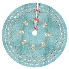 48" Christmas Tree Skirt, Elegant Aqua Pearl Christmas Angel Pattern Large Xmas Tree Mat for Holiday Party Ornament Rustic Farmhouse Decorations