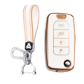 KUNIO Key Case Fits Jeep Compass Renegade TPU Car Key Case Key Fob Flip Key Cover Key Case 4 Buttons B White