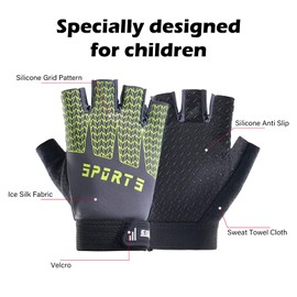 Aifitbre - Guantes de ciclismo para niños, guantes de bicicleta de medio dedo para niños, alta elasticidad, transpirables, antideslizantes, con toalla de sudor para ciclismo, equitación, ciclismo