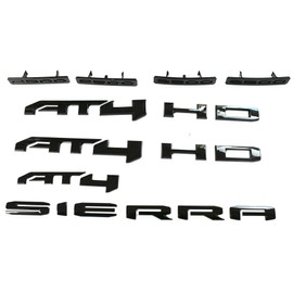 10Pcs New Kit Replacement for 2024-2025 Sierra 2500HD 3500HD AT4 Emblems Car Badge Set 86591513 (Glossy Black)