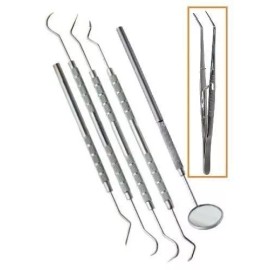 SZCO Tools Dental Pick Tools with Mirror Tweezer Teeth Scaler Instruments 6 piece