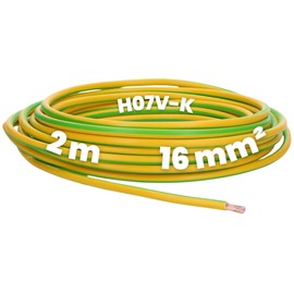 Kalitec 2 Metres H07V-K 16 mm² Green/Yellow Wiring Cable I Flexible Wire Earth Cable I Protective Conductor 16 mm2 I Stranded PVC Single Wire I Wiring Fine-Strand I Single Cable