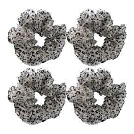 4 Pcs Silky Dance Cheer Leopard Print Fluffy Mesh Sleep Hair Scrunchies For Thick Hair Performance/Sports/Party/Gymnastics Scrunchie Ponytail Holder Wrist for Girls Show (Grey)