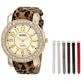 XOXO Women's XO9065 Analog Display Analog Quartz Gold-Tone Watch with Interchangeable Straps