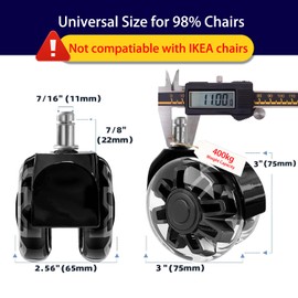 Hirate Office Chair Caster Wheels Heavy Duty( Set of 5), 3” Dual Ball Roller Furniture Chair Casters Replacement Mute Rolling for Hardwood Floors & Carpet Universal Fit 7/16" x 7/8", Black