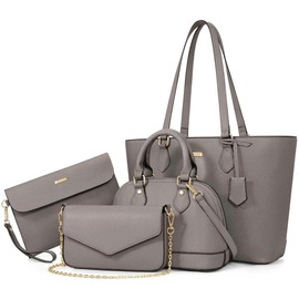 Bagsure 4PCS Women Fashion Handbags Purses Wallet Tote Shoulder Bags Casual Crossbody Bags, Best Gift for Ladies Girls - Color: Red