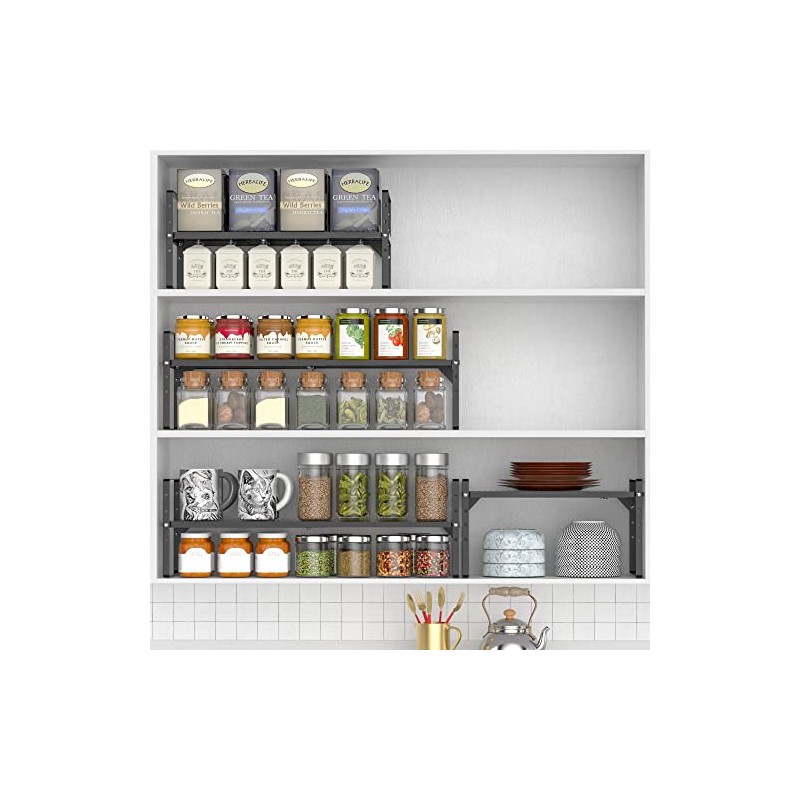IPEGTOP Extendable Metal Cupboard Shelf, Stackable Kitchen Organiser, Height Adjustable