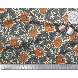 Soimoi 58 Inches Wide Decorative 60 GSM Floral Print Dressmaking Cotton Fabric For Sewing Supply By The Meter - Rust Orange