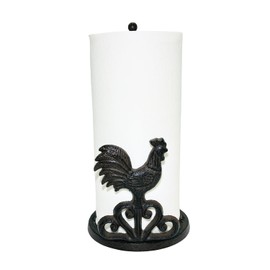 Decoronix Rustic Elegance Cast Iron Rooster Paper Towel Holder - Freestanding 12" Kitchen Countertop Accessory with Farmhouse Charm - Black Country Style Decor