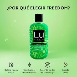 Lu LatinUs Beauty Shampoo Natural FREEDOM Máximo Volumen con Beneficios Antioxidantes de Moringa y Keratina Vegana Crea Textura y Cuerpo en Cabello Plano o Fino (12 oz)