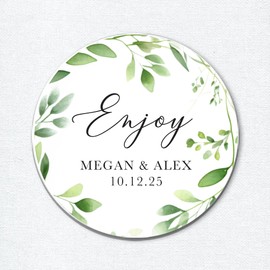Enjoy favor stickers for weddings, baby or bridal showers, Round eucalyptus thank you labels for welcome bags or cookie boxes, Port of Reverie Company