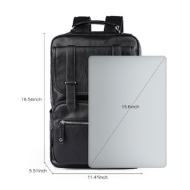 MOYYI Black Leather Backpack for Men Waterproof Fit 15.6 inch Laptop Backpack Work Commute Casual Daypack