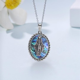 Fuguangju Virgin Mary Necklace 925 Sterling Silver Virgen De Guadalupe Necklace Religious Necklace for Women
