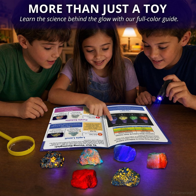 PIBEX Fluorescent Rock Science Kit, 6 Glowing Rocks, with UV