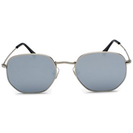 RUNHUIS Retro Polygon Sunglasses for Men and Women, Fashionable Square Glasses, Ultralight Metal Frame, Silver/Silver Mercury