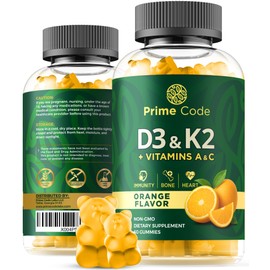 Vitamin D3 K2 with Vitamins A & C Gummies | Vitamin D3 K2 | Vitamin A & C | Vitamin CD | Vitamin ADK | D3K2 | Bone & Heart Health Support | D3 and K2 Gummies | High Absorption | Non-GMO | Gluten-Free