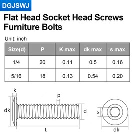 DGJSWJ5/16-18 * 1" Black Countersunk Socket Cap Allen Bolts, Flat Round Head Connector Bolts Screws for Furniture, 304 Stainless Steel, Full Thread, 15 PCS，Black