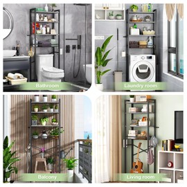Kalrin Over-The-Toilet Storage Rack, 4-Tier Bathroom Organizer Shelf Over Toilet with Adjustable Shelf and Basket, Freestanding Space Saver Bathroom Shelves Above Toilet for Room (Pure Gray)