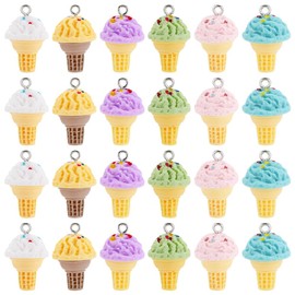 SUNNYCLUE 1 Box 24Pcs 6 Colors Ice Cream Resin Charms Candy Charms Bulk Summer 3D Pink Sweet Dessert Yellow Cute Food Charm for Jewelry Making Charms Supplies DIY Necklace Bracelet Earrings Adults,
