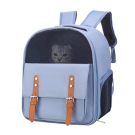 Cat Backpack Large Capacity Portable Breathable Dog Cat Carrying Double Shoulder Bag for Pet Outing Travel Hiking Blue