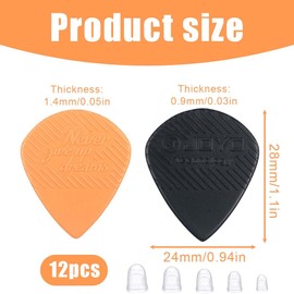 NHPY Guitar Plectrums 2 Different Thickness Plectrums 1.4 mm / 0.9 mm Guitar Picks for Bass, Electric Guitar, Acoustic Guitar, Ukulele with Guitar Fingers Pack of 12, black