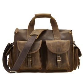 BRASS TACKS Leathercraft Men Genuine Leather Messenger Bag Laptop Briefcase Vintage Handbag Weekend Bag (Brown)