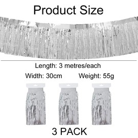 Yphzmtz Foil Fringe Garland Silver Tinsel Glitter Curtain for Party Decoration Birthday Engagement Wedding 30 cm x 3 m Pack of 3