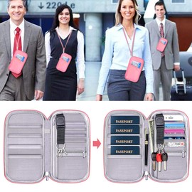 RFID Family Passport Wallet Holder Waterproof, Travel Document Organizer Credit Card Clutch Bag for Men Women