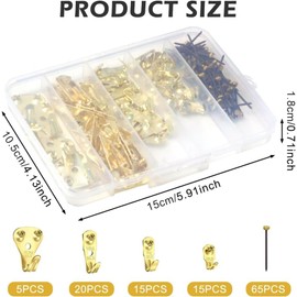 Pack of 120 Metal Picture Hangers, Picture Hangers Set with Nails and Compartment Box, 5 Sizes Picture Hanging Tool, for Walls, Picture Hooks for Screwing Picture Frame Hanger, Hook Accessories for