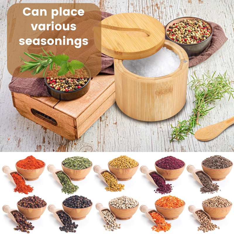 Foribyw Salt and Pepper Bowls Bamboo Pepper Salt Cellar with
