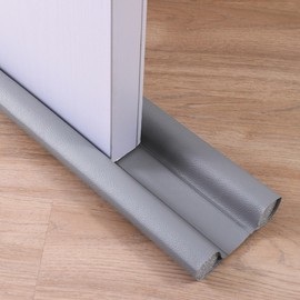 Leather Door Gap Draft Stopper Weatherstrip 2-Piece Set (Gray)