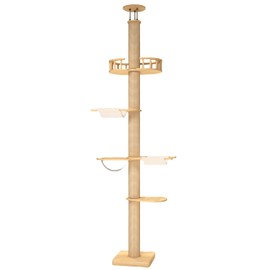 Tall Cat Tower Floor to Ceiling Cat Tree with Natural Sisal Rope Scratching Post/Pedal/Fenced/Transparent Cat Bed,Height 82-117 inch, Adjustable Tall Cat Climbing Tree,Multi-Style (Deluxe Style 4)