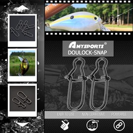 AMYSPORTS High Strength Fishing Snap Clip Duo Lock Snap Swivel Stainless Quick Change Fishing Snaps Solid Black Nickel 40pcs 220lbs