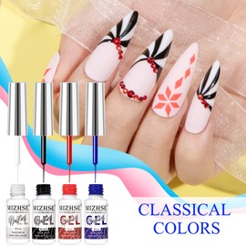 MIZHSE Gel Liner Nail Art Gel Paint Spider Line 7ml, Drawing Painting Swirl French Nail Design Black White Blue Red Manicure Set for Nail Art
