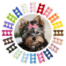 IAXSEE 60 PCS Puppy Dog Bows with Rubber Bands Cute Small Hair Accessories Bow Pet Grooming (20 Colors x 3)