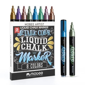 mobee Artist 8-Color Metallic Liquid Chalk Marker Set – Water-Based, Non-Toxic, Erasable Chalk Pens for Chalkboards, Glass, Windows, and Signage