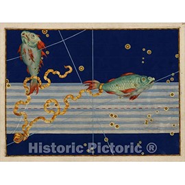 Historic Map : Uranometria, Celestial Atlas, Pisces, 1603, Vintage Wall Art : 24in x 18in