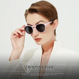 ATTCL Womens Round Classic Polarized Sunglasses for Women Retro Trendy UV400 Sunnies 3033 C6 Pink+grey